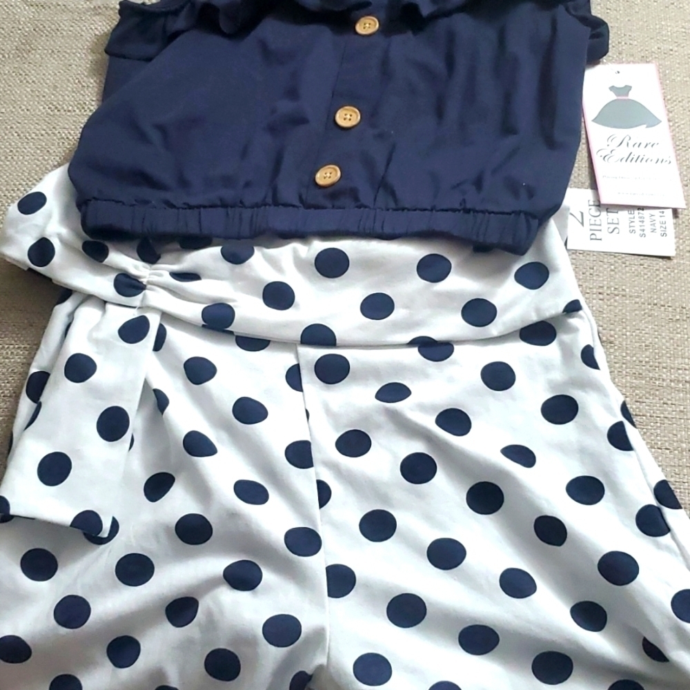 RARE Editions 2pc set Black top with white polka dots shorts nwt
